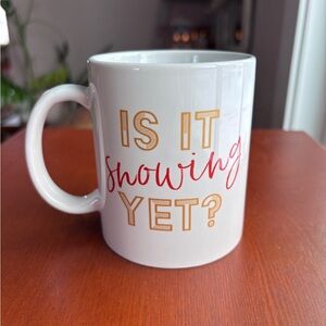 Winter Coffee Mug “Is it Snowing yet?” White with Red and Gold Text 10 oz.